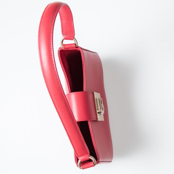 Furla 1927 Wave Shoulder Bag Leather Purse Gold Hardware Candy Red Like New - Picture 7 of 12